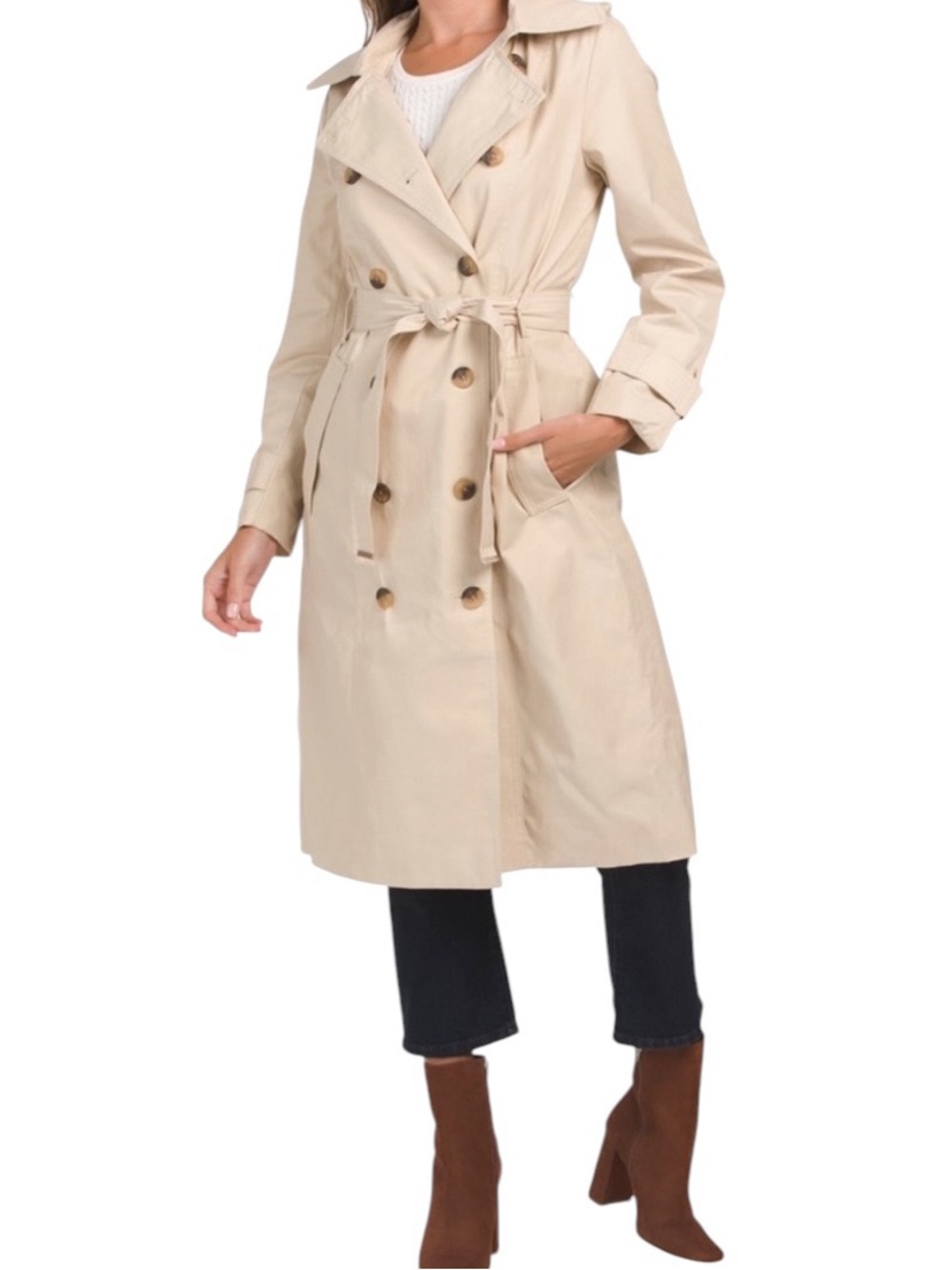 Rachel Zoe  NEW Double Breasted Trench Coat M Hooded Preppy Classic Coastal